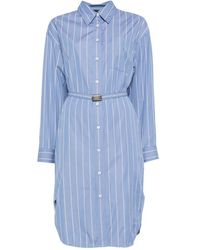 A.P.C. - Striped Belted Shirt Midi Dress - Lyst