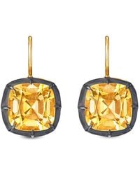 Fred Leighton - 18Kt Cushion Citrine Collet Drop Earrings - Lyst