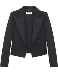 Saint Laurent - Double-breasted Cropped Blazer - Lyst
