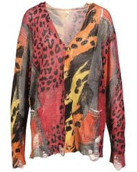 R13 - Cardigan À Imprimé Léopard Et Effet Usé - Lyst