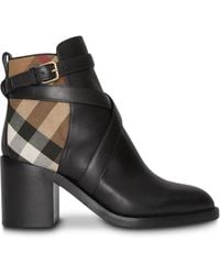 Burberry Pryle Check And Leather Booties - Black