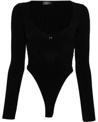Mugler - Logo-Plaque Ribbed Bodysuit - Lyst