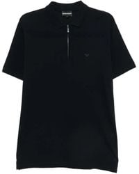 Emporio Armani - Zip-Fastening Logo-Embroidered Polo Shirt - Lyst