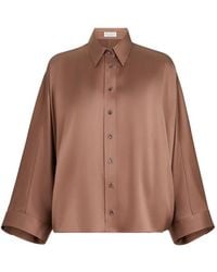 Brunello Cucinelli - Stretch Silk Satin Shirt With Monili - Lyst