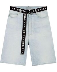 Balenciaga - Logo-Belt Denim Shorts - Lyst