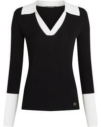 KARL LAGERFELD - Ribbed Contrast-Collar Top - Lyst