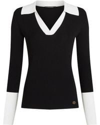 Karl Lagerfeld - Ribbed Contrast-Collar Top - Lyst