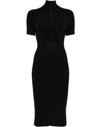 Mugler - Geripptes Midikleid mit Haken und Ösen - Lyst
