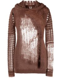 Rick Owens - Gebürstete hoodie aus lochstrick mit cut-outs - Lyst