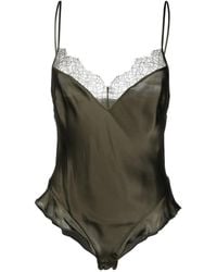 Maison Close - Body de seda con ribete de encaje - Lyst