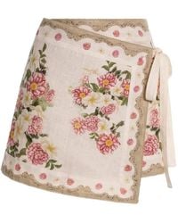 Agua Bendita - Luna Paraiso Floral-Print Linen Asymmetric Skirt - Lyst