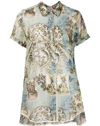 F.R.S For Restless Sleepers Printed High-low Hem Blouse - Blue