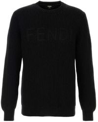 Fendi - Logo-Embellishment Ribbed-Knit Sweater - Lyst