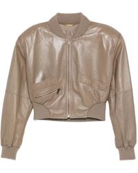 Chloé - Padded-Shoulders Leather Crop Jacket - Lyst