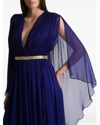 Alberta Ferretti - Cape-Sleeve Pleated Gown Dress - Lyst