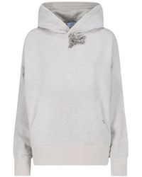 Prada - Cotton Fleece Hoodie With Jewel Brooch - Lyst