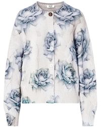 Liu Jo - Wool Cardigan With Rose Print - Lyst