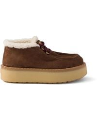 Prada - Shearling-Trim Platform Lace-Up Shoes - Lyst