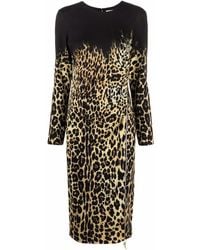 Roberto Cavalli - Leopard-print Long-sleeve Dress - Lyst