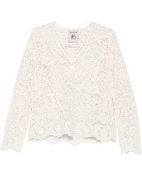 Semicouture - Lace-Knit V-Neck Knit - Lyst