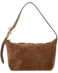 Miu Miu - Logo-Embossed Suede Shoulder Bag - Lyst