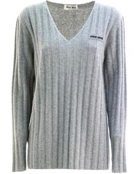 Miu Miu - Wool And Cashmere V-Neck Sweater - Lyst