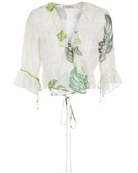 Amir Slama - Palm Leaf Print Ruffle Blouse - Lyst