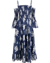 Polo Ralph Lauren - Floral Smocked Cotton Midi Dress - Lyst