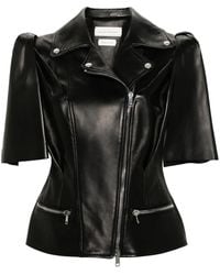 McQueen - Sleeveless Leather Jacket With Knotted Drapery - Lyst