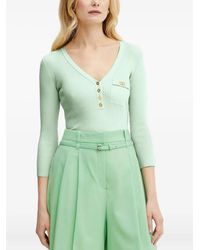 Elisabetta Franchi - Ribbed V-Neck Buttoned Sweater - Lyst