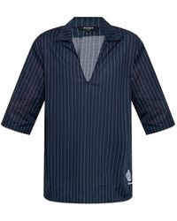 Balmain - T-Shirt Met Krijtstreep En V-Hals - Lyst