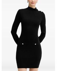 Morgan - Button-Detail Ribbed Mini Dress - Lyst