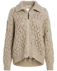 Brunello Cucinelli - Dazzling Zigzag Cables Chunky-Knit Cardigan - Lyst