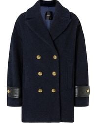 Pinko - Double-Breasted Coat With Leather Cuffs And Accents - Lyst