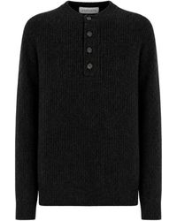 Amaranto - Ribbed-Knit Button-Neck Sweater - Lyst