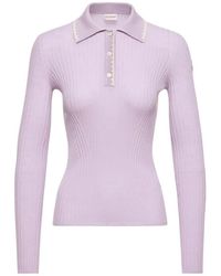 Moncler - Wool Long Sleeve Polo Shirt - Lyst