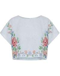 ORSINA - Floral-Embroidered Cropped Top - Lyst