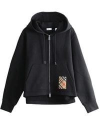 Burberry - Check-Label Cotton Zip Hoodie - Lyst