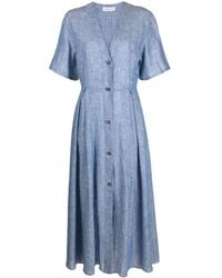 Fabiana Filippi - V-Neck Chambray Linen Midi Dress - Lyst