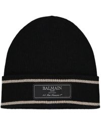 Balmain - Logo-Patch Ribbed Beanie Hat - Lyst