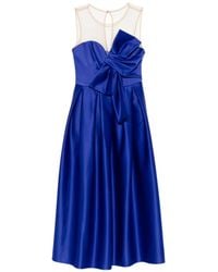 Nissa - Bow-Detail Mesh-Insert Midi Cocktail Dress - Lyst