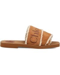 Chloé - Woody Logo-Embellished Shearling Sandals - Lyst