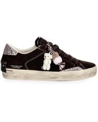 Crime London - Distressed Glitter-Embellished Suede Sneakers - Lyst