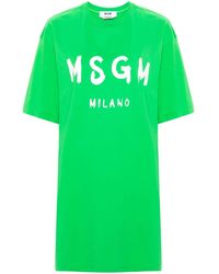 MSGM - Logo-print Cotton T-shirt Dress - Lyst
