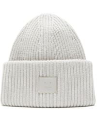 Acne Studios - Gerippte Beanie Mit Gesicht-Patch - Lyst