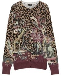Etro - Leopard-Print Floral-Intarsia Cardigan - Lyst