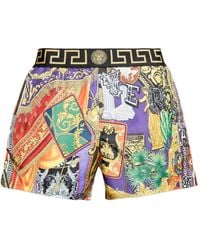 Versace - Greca Print-Waistband Swim Shorts - Lyst