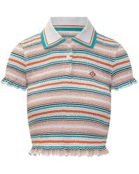 CASABLANCA - Shirred Striped Polo Top - Lyst
