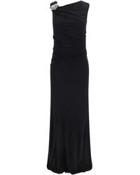 McQueen - Asymmetrische Robe Aus Strukturiertem Jersey Mit Raffungen Und Kristallen - Lyst