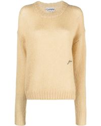 Ganni - Logo-embroidered Knitted Jumper - Lyst